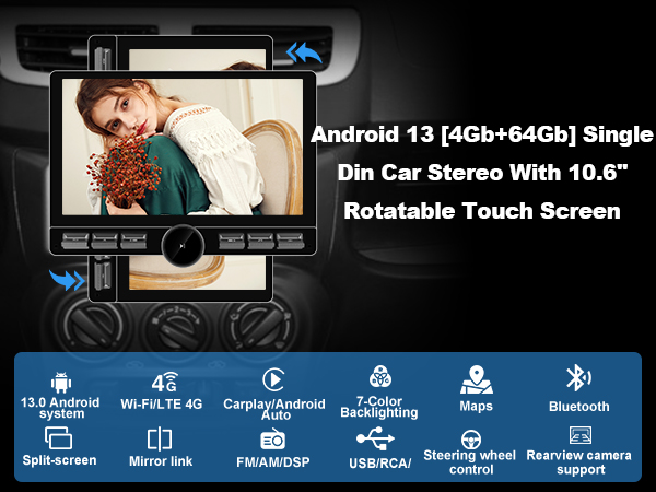 ANDROID - えす Amazon.com: 10.6 Inch Single Din Car Radio Upgrade Rotating