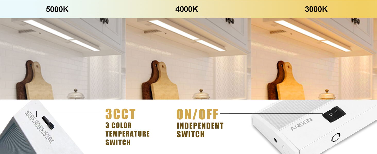 Ansen Hardwired Under Cabinet Lighting, LED Light for Kitchen/Closet, CRI>92, R9>90, Dimmable, 3CCT