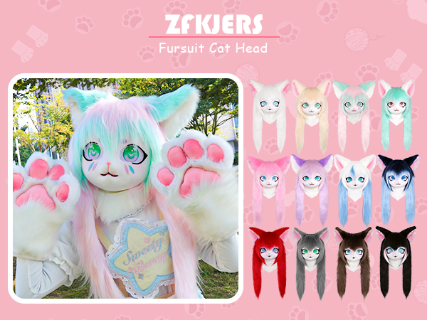 Amazon.com: ZFKJERS Cosplay Fursuit Headgear Animal Head Cat