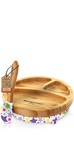 Round Bamboo Baby Plate;Wooden Toddler Plate;Stay Put Feeding;BPA-Free