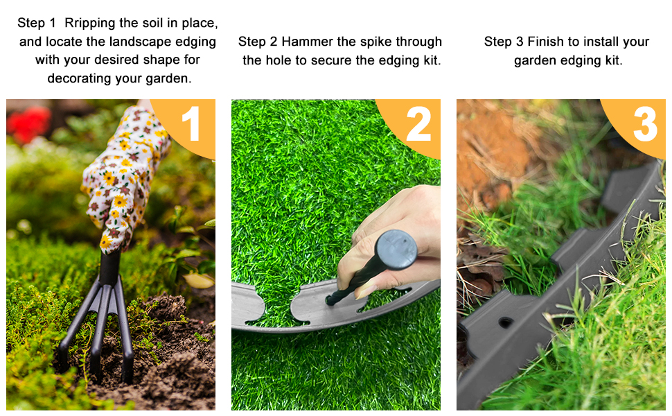 No Dig Garden Edging Border 10m, Plastic Lawn Edging [5cm Tall