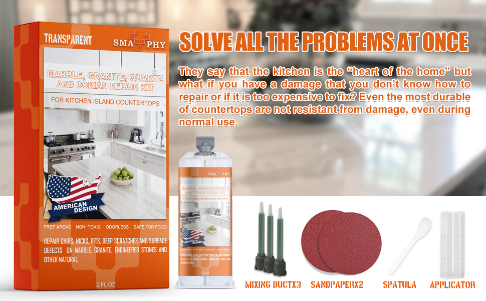 Quartz Countertop Chip Repair Kit. Marble and Granite