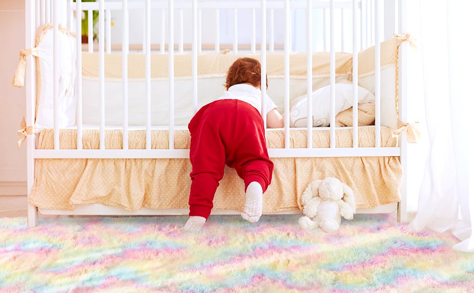 ISEAU Rainbow Rug for Girls Bedroom, Fluffy Area Rug for