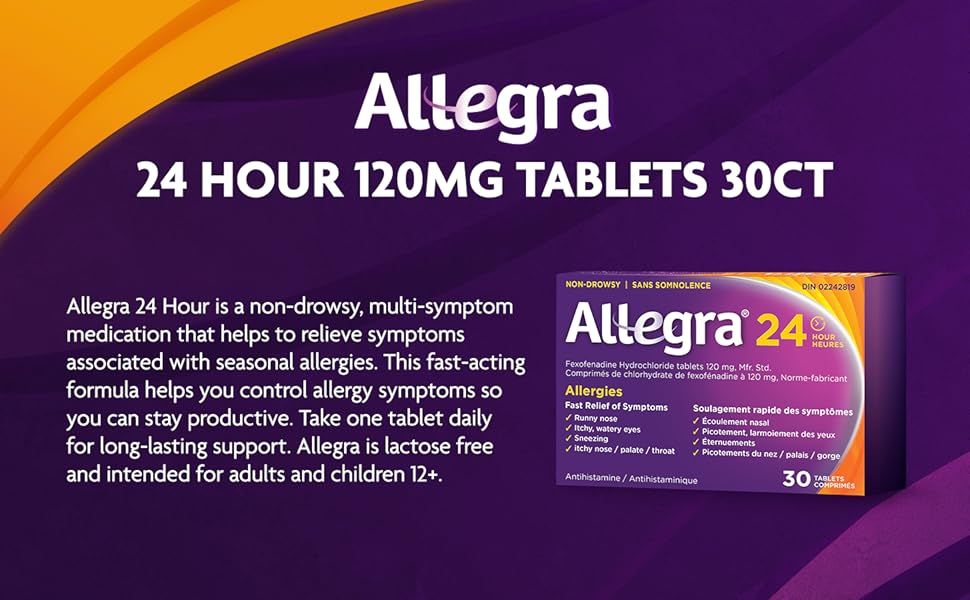 Allegra 24 / Hour Allergy Medication, 120 mg, 30 Count Tablets, NonDrowsy, Fast & Effective