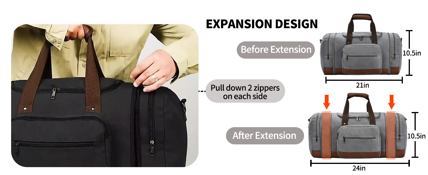 Dimayar Canvas Duffle Bag for Travel,Expandable Carry on