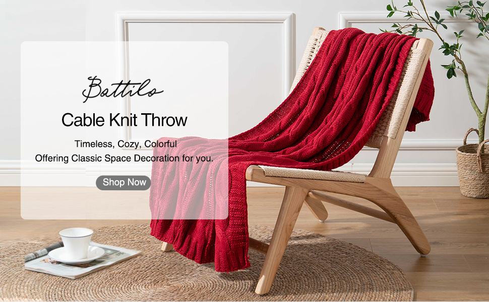 Battilo Dual Cable Knit Throw Blanket, Soft Cosy Throw for Sofa Couch