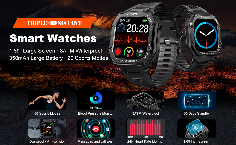 Smart Watch with 3ATM Waterproof