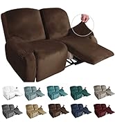 MAXIJIN Recliner Loveseat Slipcover, 6 Pieces Stretch Velvet Reclining Sofa Cover, 2 Seater Love ...