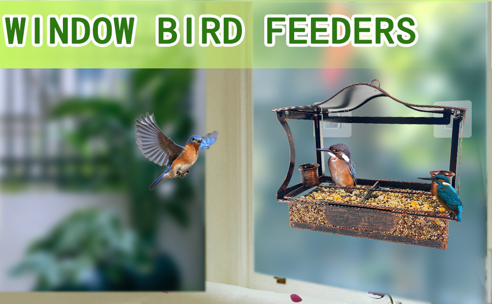 YiapMerg Window Bird Feeder, Metal Window Bird Feeder with