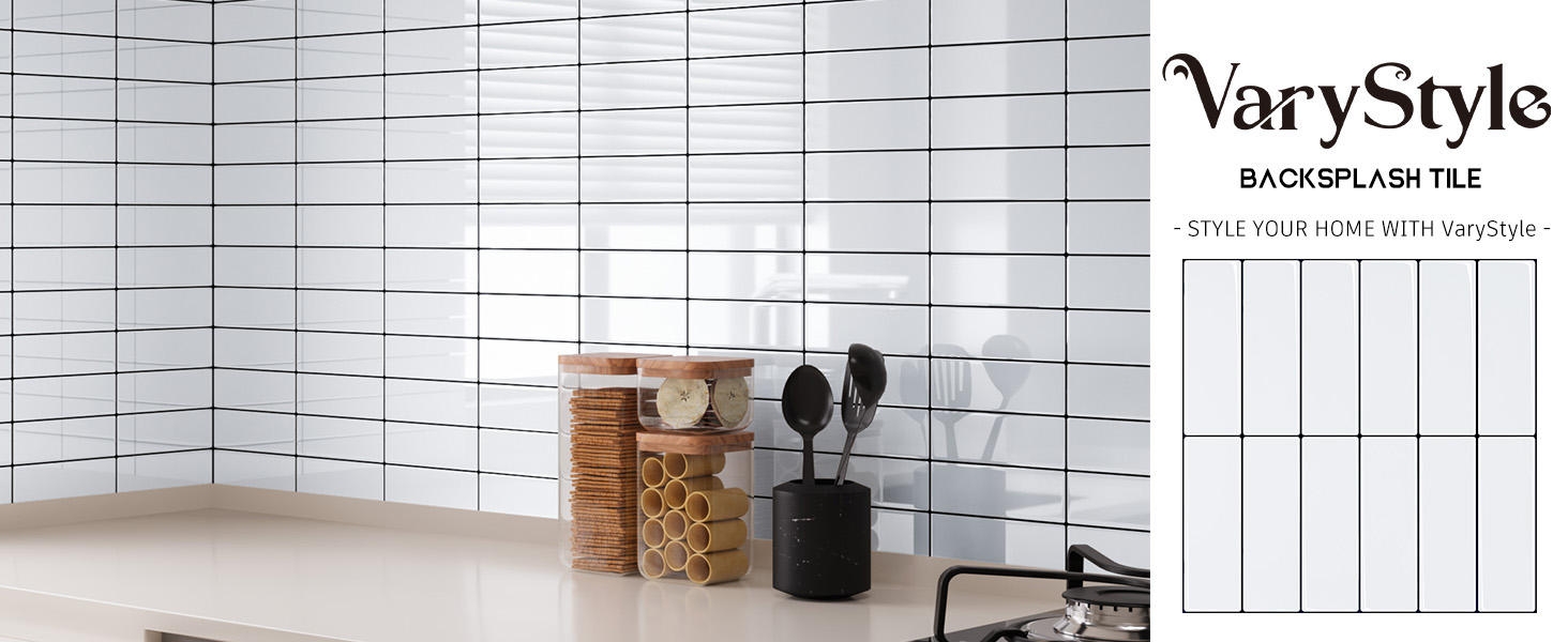 VaryStyle 12"x12" White Peel and Stick Backsplash for