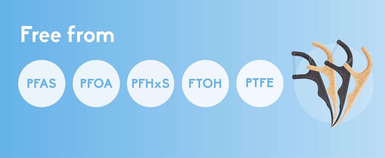 The Humble Co Floss Picks for Teeth free from PFAS, PFOA, PFHxS, FTOH, &amp; PTFE.