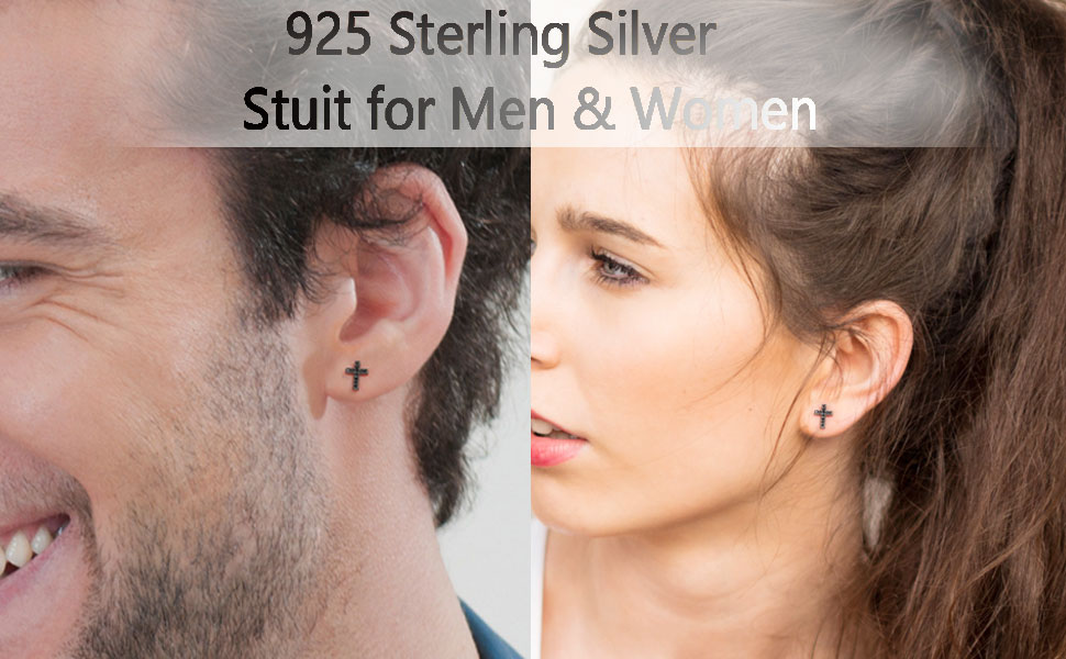 cross black stud earrings for men women