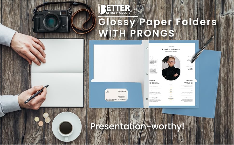 glossy paper folders with pronge