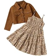 WDIRARA Girl's 2 Piece Outfits Floral Cami Dress Button Down Corduroy Jacket Set