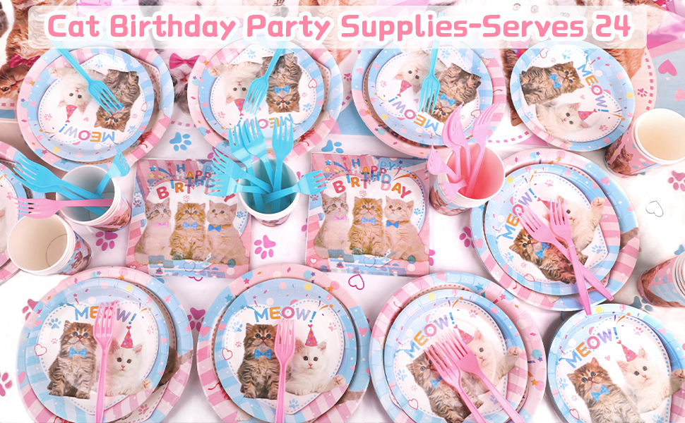 Cat Birthday Decorations, 146Pcs Cat Birthday Party