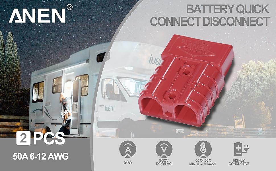 WoTravelPaL 50A Battery Cable Quick Connect, 612 Gauge