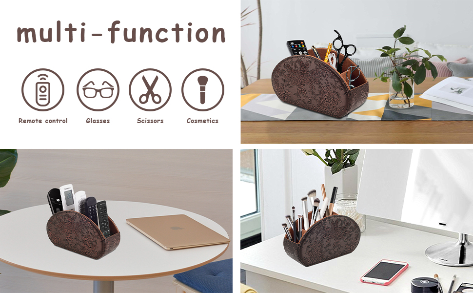 Tv Remote Holder Tray with 5 Compartment,PU Leather Remote Control