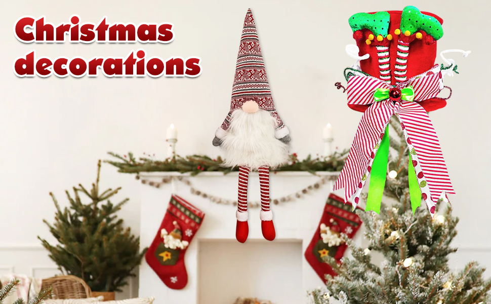 Christmas Tree Topper Hat,Large Red Velvet Hat with Elf Legs and