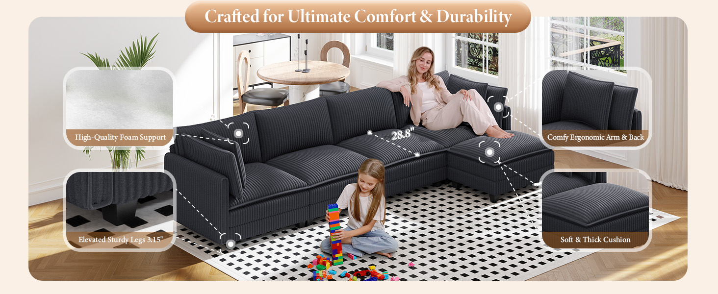 Modern Modular Couch with Deep Seat