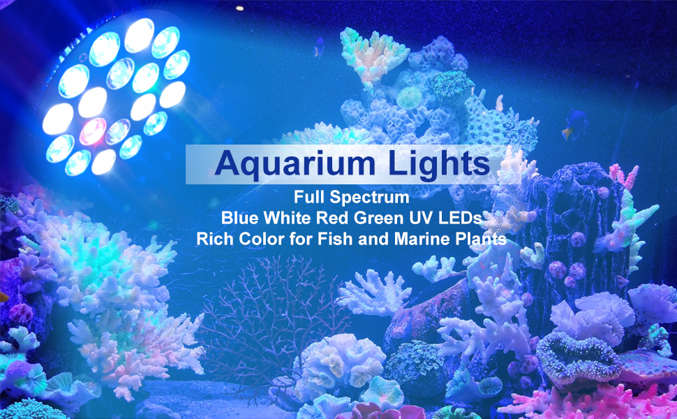 LED Aquarium Lights Bulb 18W Saltwater Fish Tank Light Full
