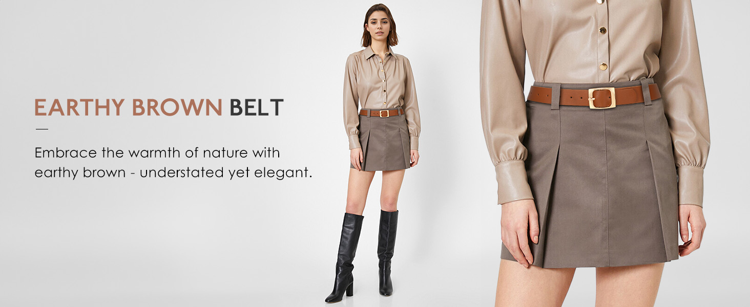 Women&#39;s Leather Belts for Jeans Dress Pants Black Brown Belts for Women Ladies Belts Gold Buckle