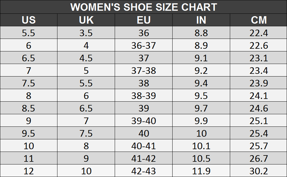 WOMEN SHOE SIZE CHART