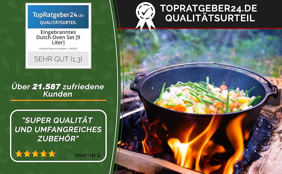 Eingebranntes Dutch Oven [ca. 9 Liter] für gesellige Grill Abenteuer BBQ Feuertopf aus