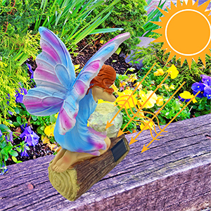 solar fairy angel elf girl garden statue outdoor yard lawn decor garden sculpture light gift
