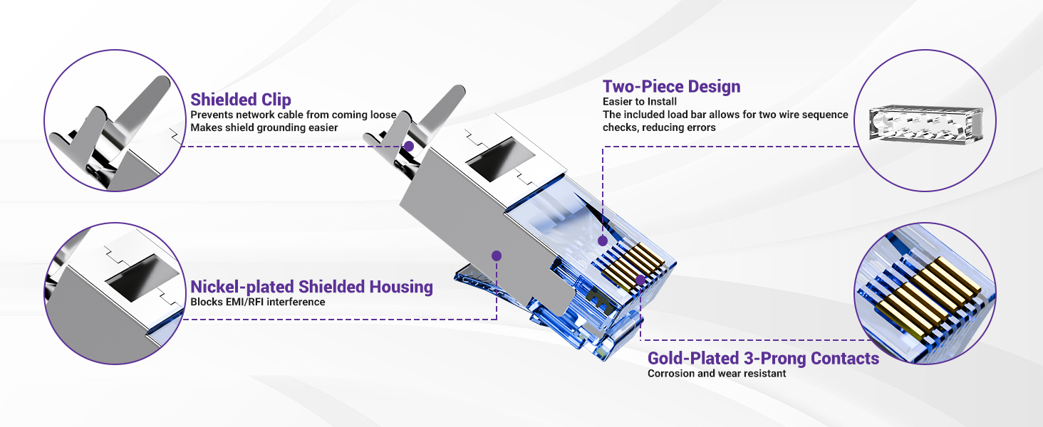 VCELINK Cat6A RJ45 Connector Shielded Non-Pass Through 25-Pack
