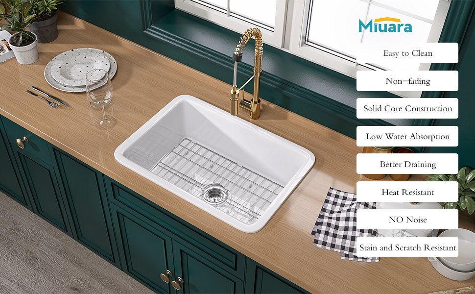 Miuara Kitchen Sink Drop In 27 x 19 Inch Glossy White Kitchen Sink