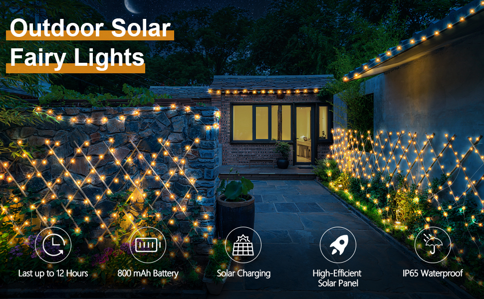 Dalugo Solar Fairy Lights Outdoor, 12M/40Ft 120 LED Solar String Lights
