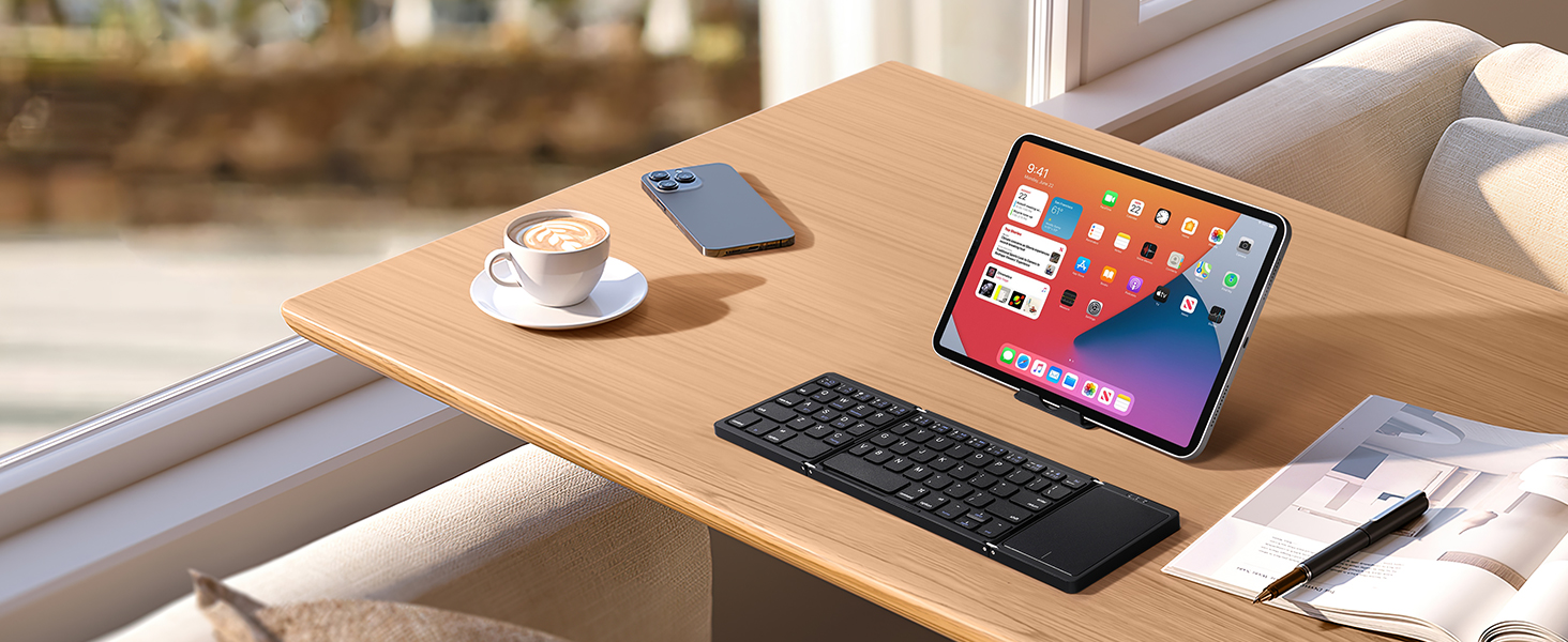 Foldable Bluetooth Keyboard with Trackpad, Full-Size Portable Pocket-Sized Wireless Travel Keyboard