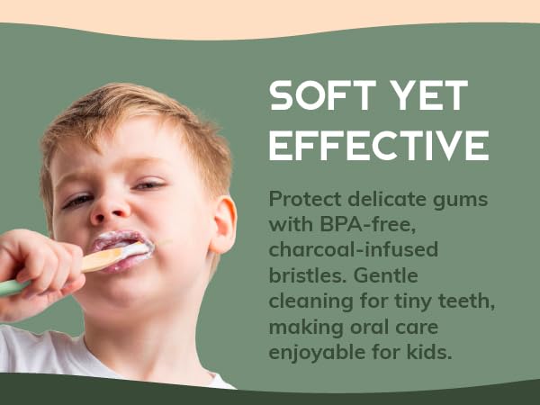 Greenzla Kids Bamboo Toothbrushes Organic Sustainable Dental Care Ergonomic Soft Charcoal Bristles