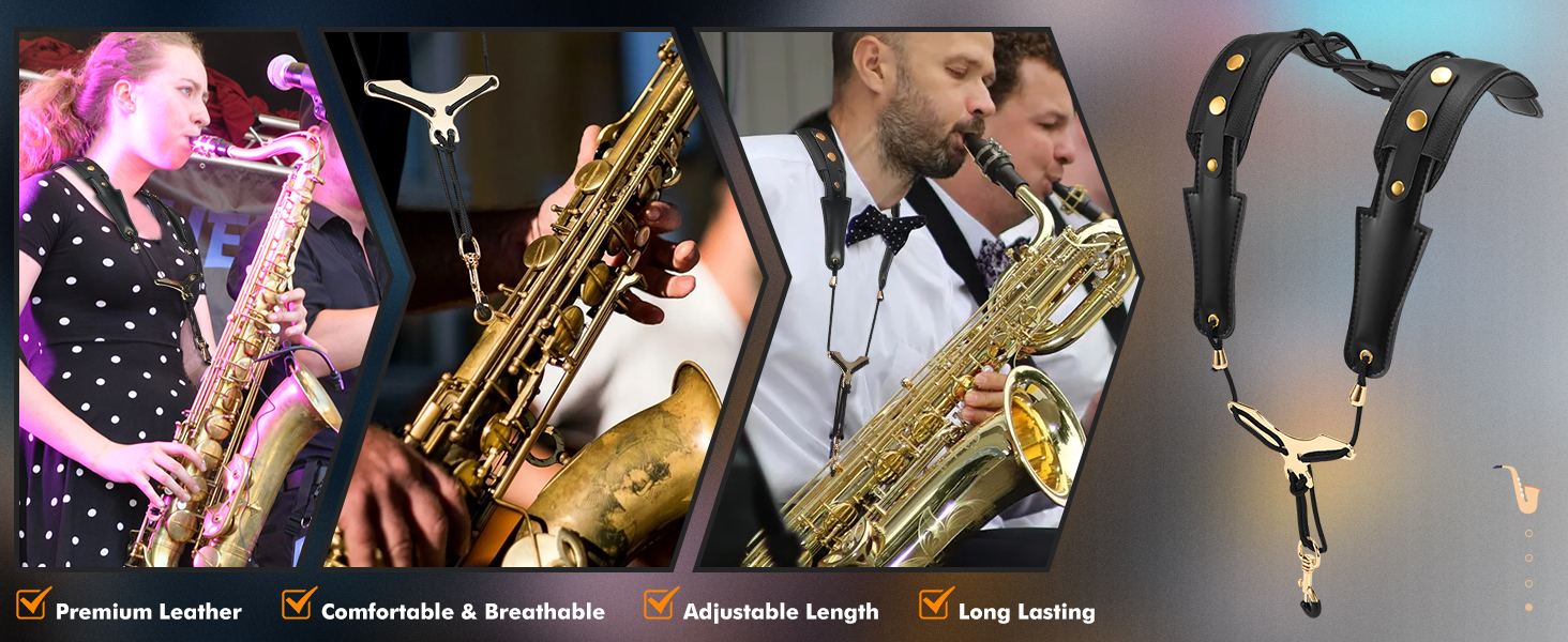 LEKATO Shoulder Saxophone Strap Leather Harness Sax Strap for Alto