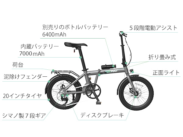 Amazon | ERWAY 電動アシスト自転車 折りたたみ 電動自転車 20