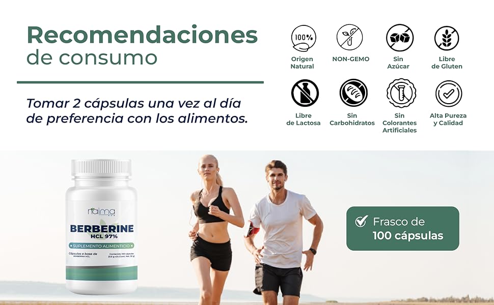 NAIMA,Berberone HCL 97%,Suplemento Alimenticio,Natural,Digestivo,Binestar general,Sin Aditivos