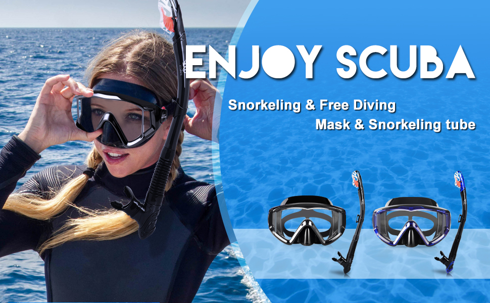 Dry Snorkel Set Pano 3 Snorkeling Gear for Adult, AntiFog Snorkel Mask