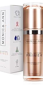 Monica Ann Beauty Dual-Action Face Primer | Hydrating Makeup Primer Vitamin C & Hyaluronic Acid