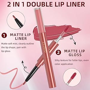 3 Pcs Matte Liquid Lipstick and Lip Liner Set, Long-Lasting Waterproof Nude Shades