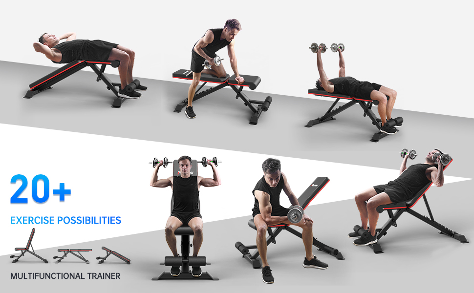 PASYOU Adjustable Weight Bench Press (9x4x3 Positions), Foldable