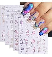 5 Sheets Aurora Silver Snake Nail Art Stickers 3D Self-Adhesive Laser Nail Decals Stars Sun Moon ...
