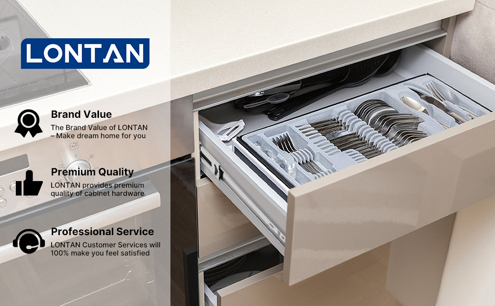 LONTAN 8 Inch Silver Drawer Slides Side Mount Drawer Slides Full