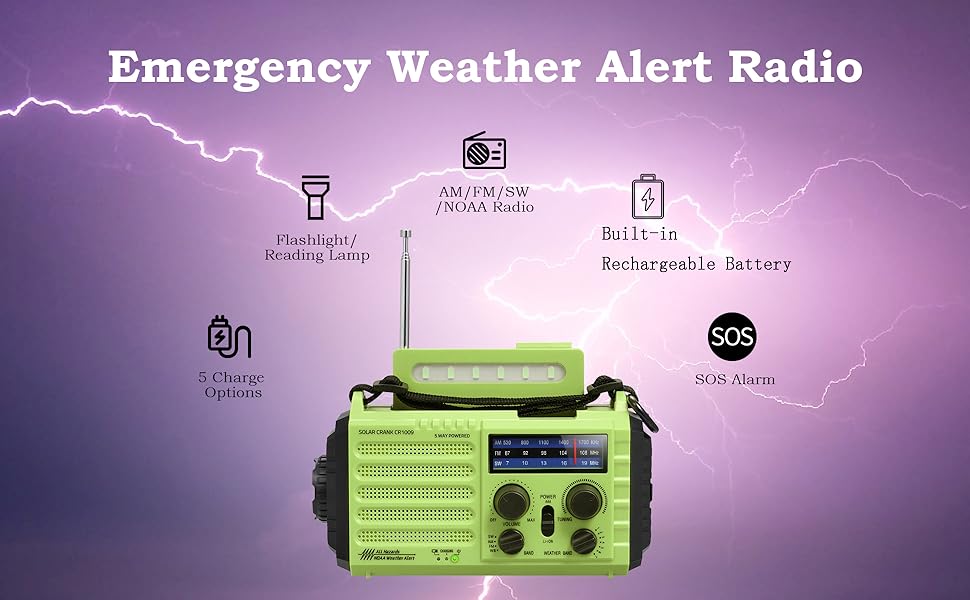 NOAA Weather Radio, Emergency Hand Crank Radio with Solar
