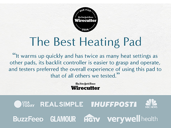 the best heating pad, warms quickly, 6 heat settings, backlit controller, easy to grasp, tested