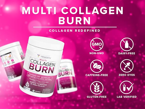 3 floating bottles of Multi Collagen Burn, Multi Collagen Burn: Collagen Redefined