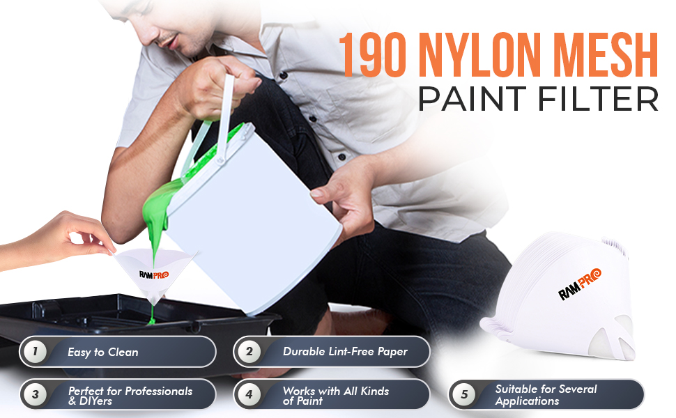 RamPro 25 Pack of Paint Strainers with 190 Micron Paint Filter, Fine