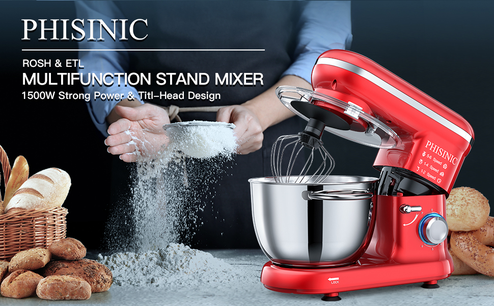 PHISINIC Food Stand Mixer for Baking, 5.5L 1500W, Kitchen Electric