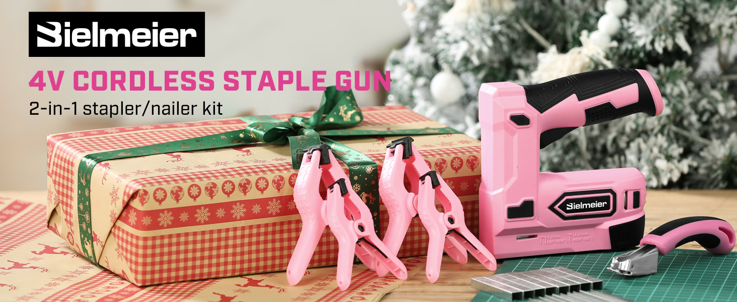 Bielmeier Pink Cordless Staple Gun, 2in1 Nail Gun Battery