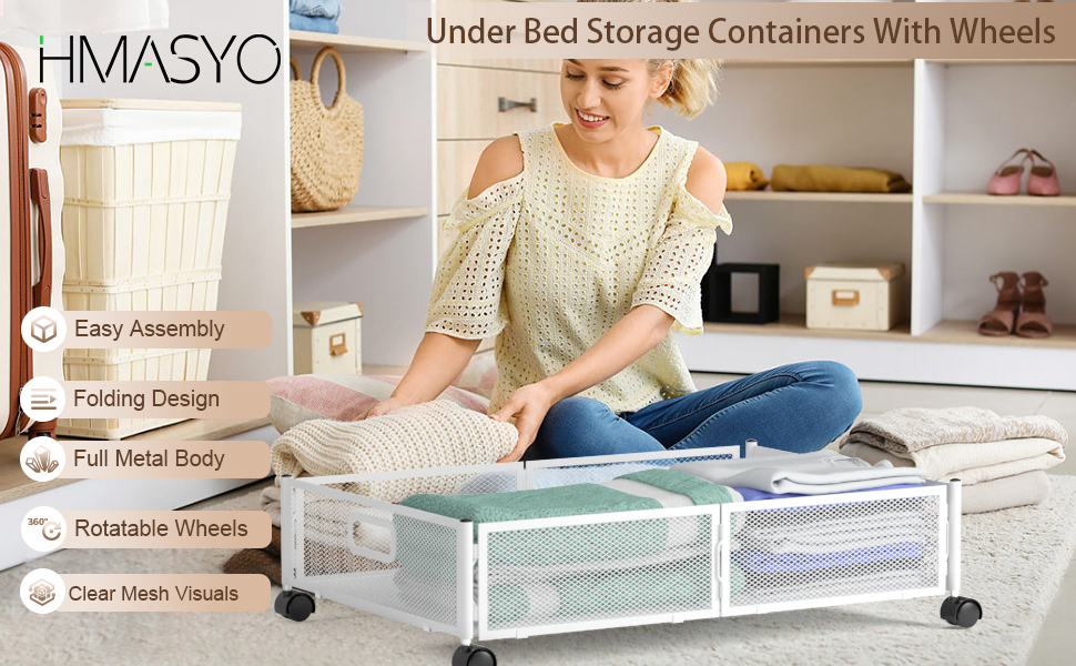 HMASYO Under Bed Storage, 2 Pack Under the Bed Storage