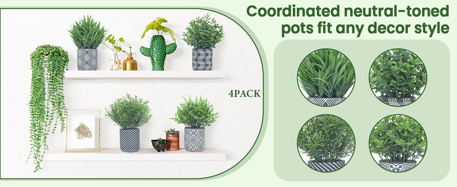 Small Fake Plants Artificial Eucalyptus Mini Potted Faux Greenery Home Decor Indoor Fake Grass Shelf